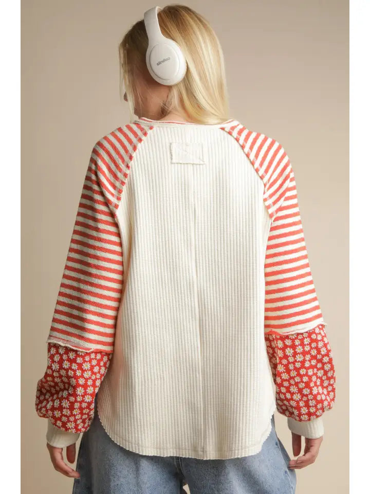 Oversized Floral & Stripe Casual Knit Top - Posh West Boutique