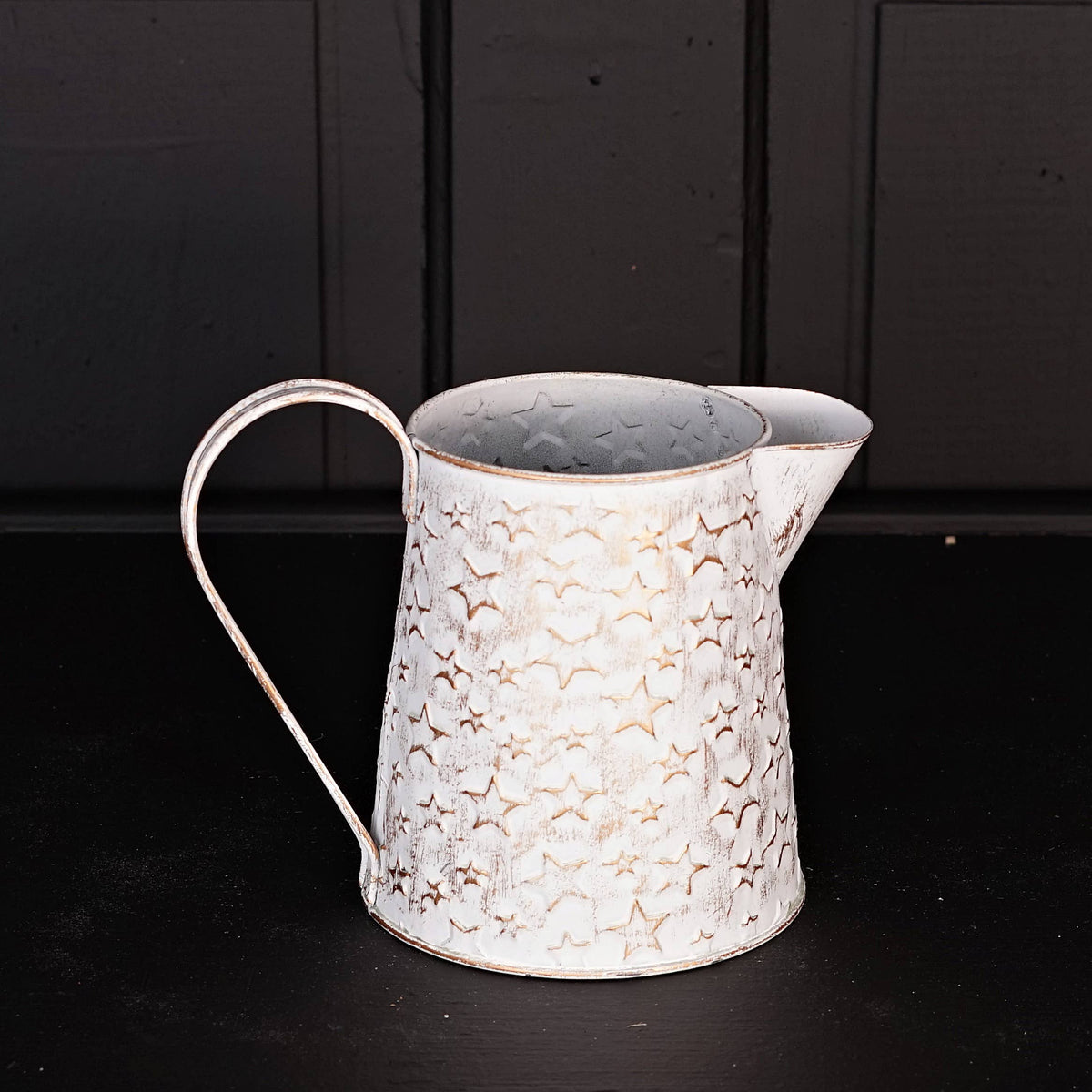 Vintage white metal pitcher w/ star