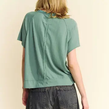 Olive Sage Breezy Knit Fabric Short Sleeve T-Shirt Top - Posh West Boutique