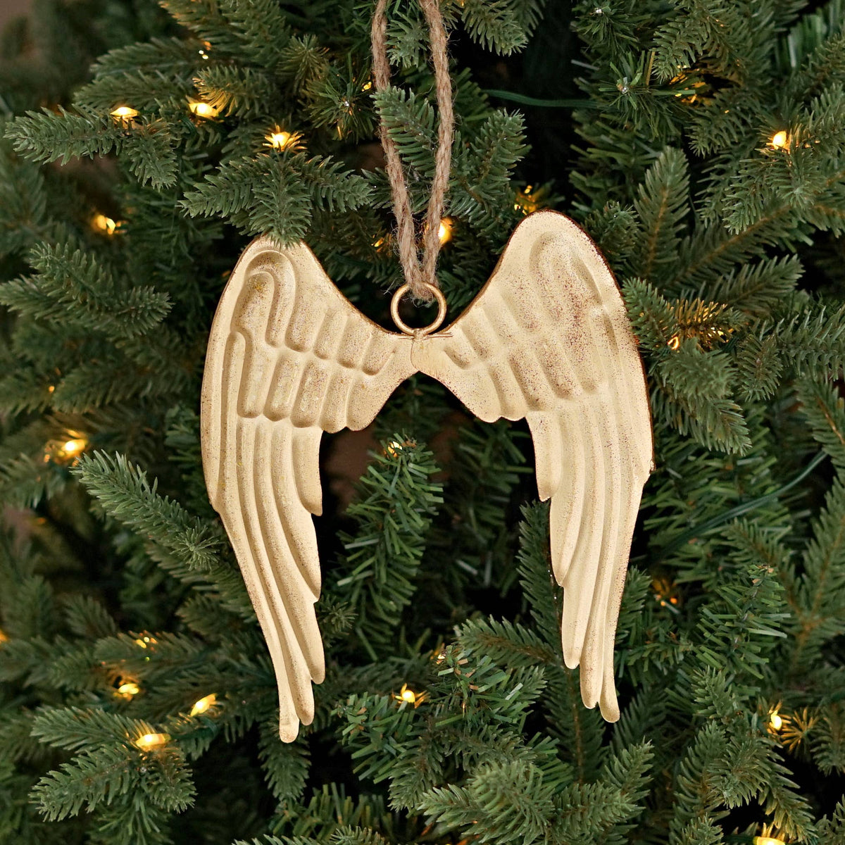 Distressed Metal Angel Wing w/ Jute Loop