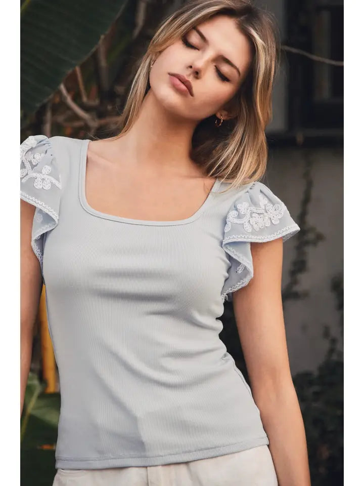 Baby Blue Ribbed Knit Top - Posh West Boutique