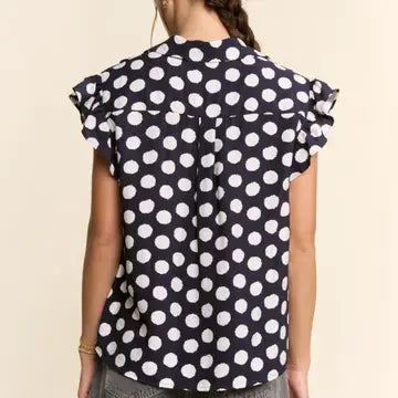 Navy Polka Dot Short Sleeve V Neck top