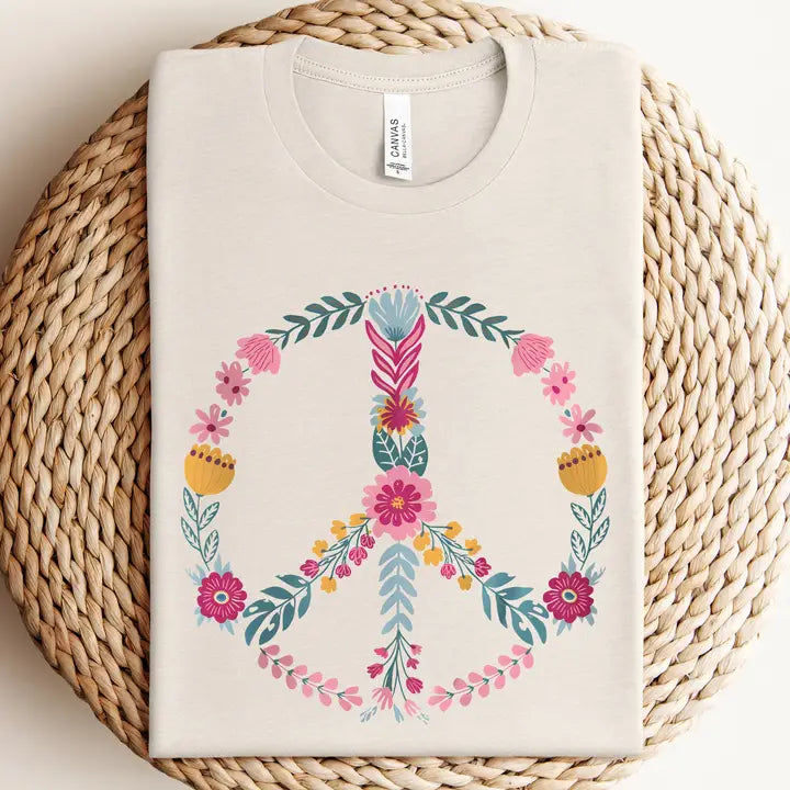 Pink Floral Peace Graphic Tee - Posh West Boutique
