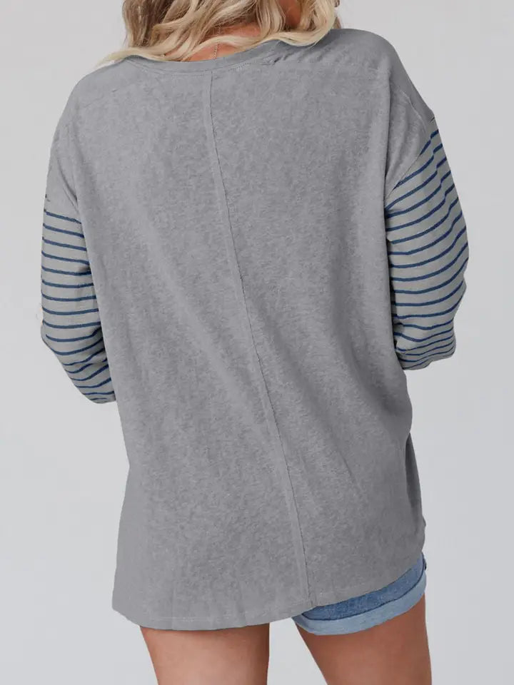Grey Blue Team Spirit Striped Top - Posh West Boutique