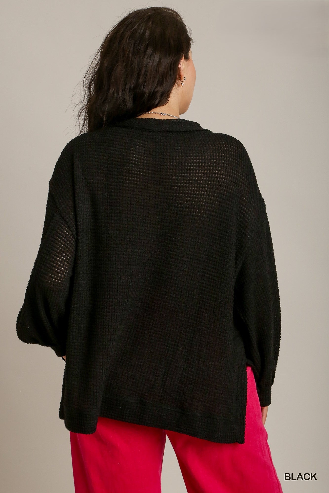 Black Chunky Waffle Knit Long Sleeve Top - Posh West Boutique