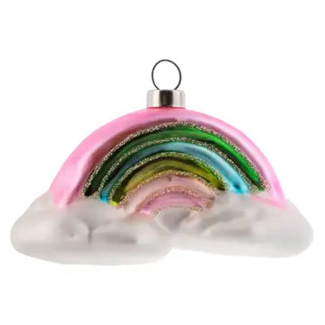 Rainbow With Clouds Glass Ornament - Posh West Boutique