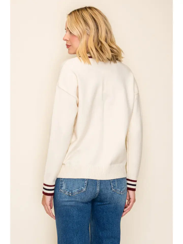 Varsity V-Neck Pullover Sweater