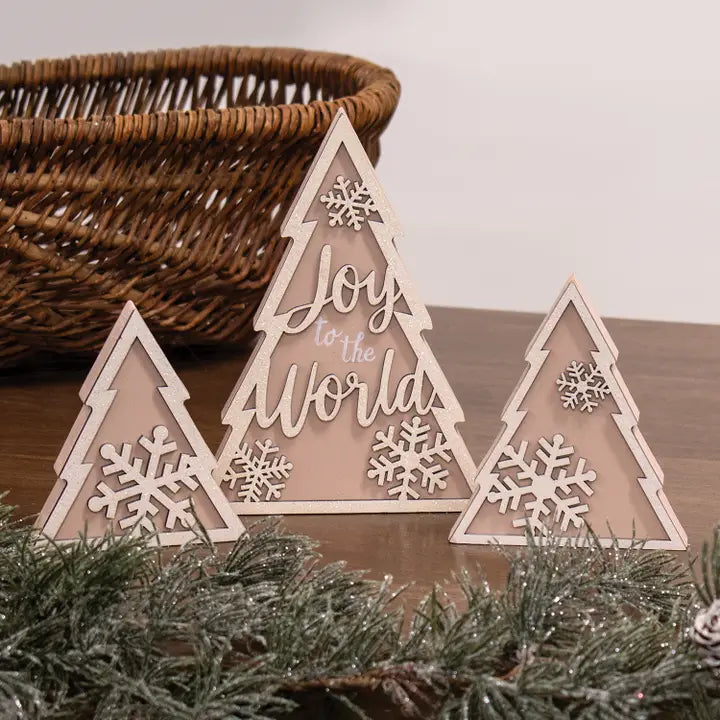 Wooden Joy & Snowflake Christmas Tree Sitters