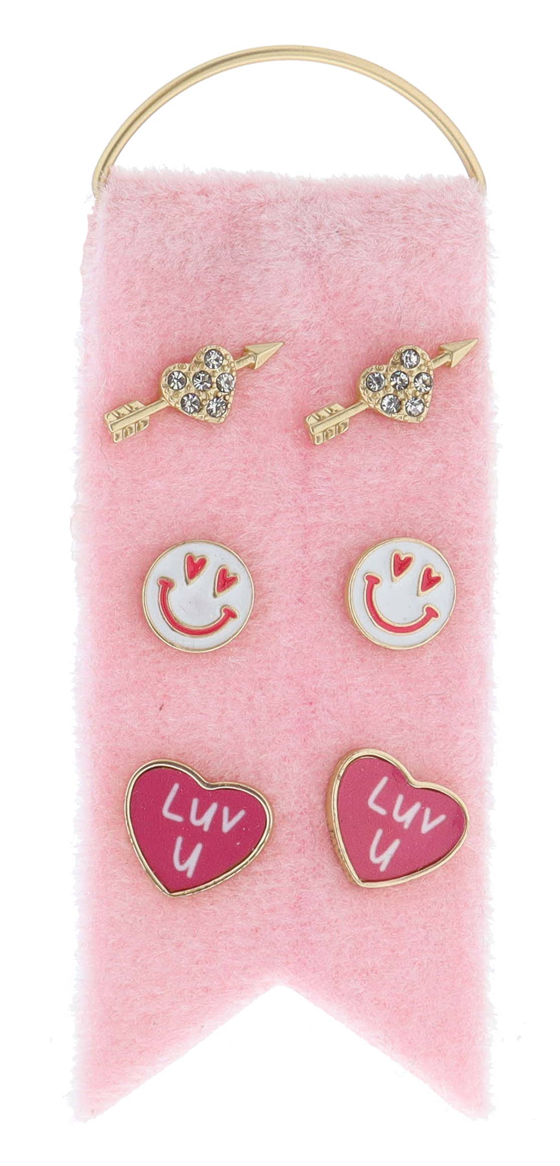 Cupid's Heart, Heart Eyed Face, "LUV U" Earrings 3 Stud Set - Posh West Boutique