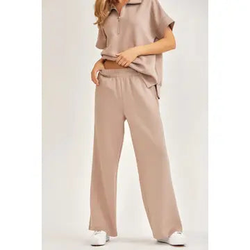 Short Sleeve Quarter Zip + Pants Set - Posh West Boutique