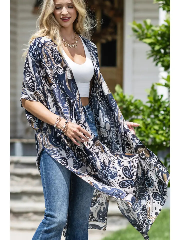 Blue Paisley Winderme Kimono - Posh West Boutique