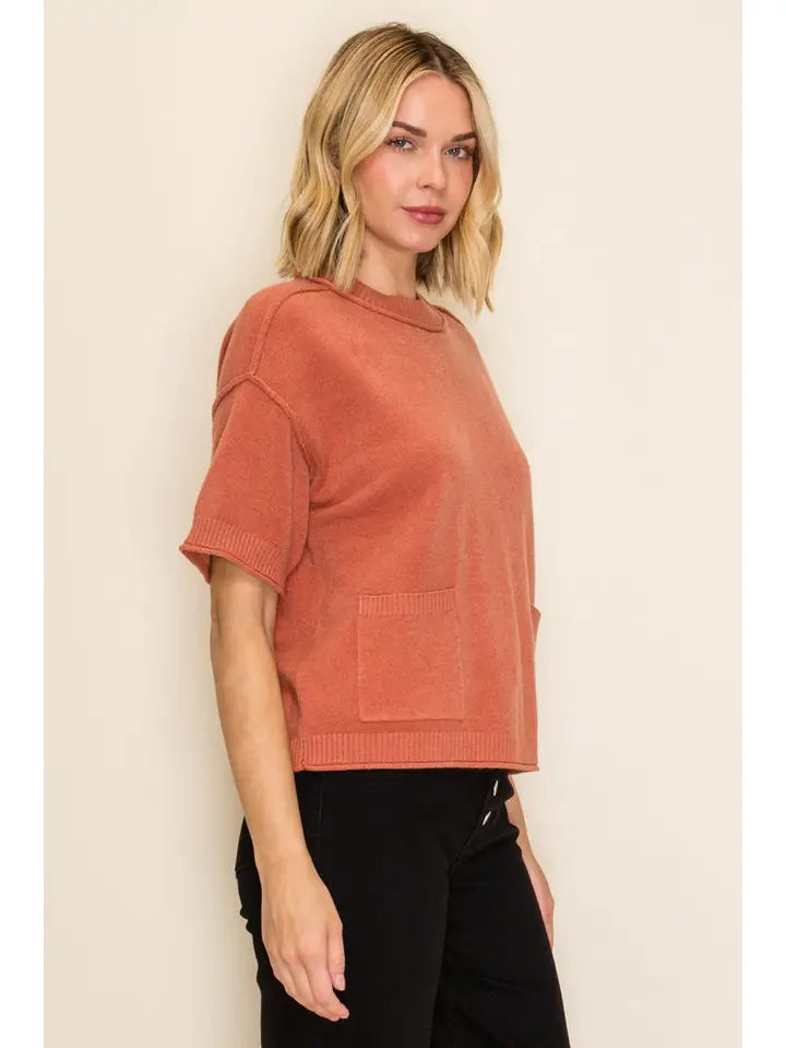 Clay Mock Neck Pocket Knit Sweater