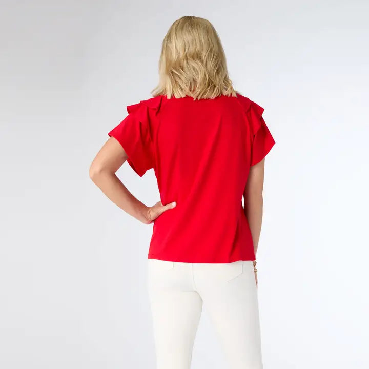 Red Mandy Cap Sleeve Ruffle Tee - Posh West Boutique