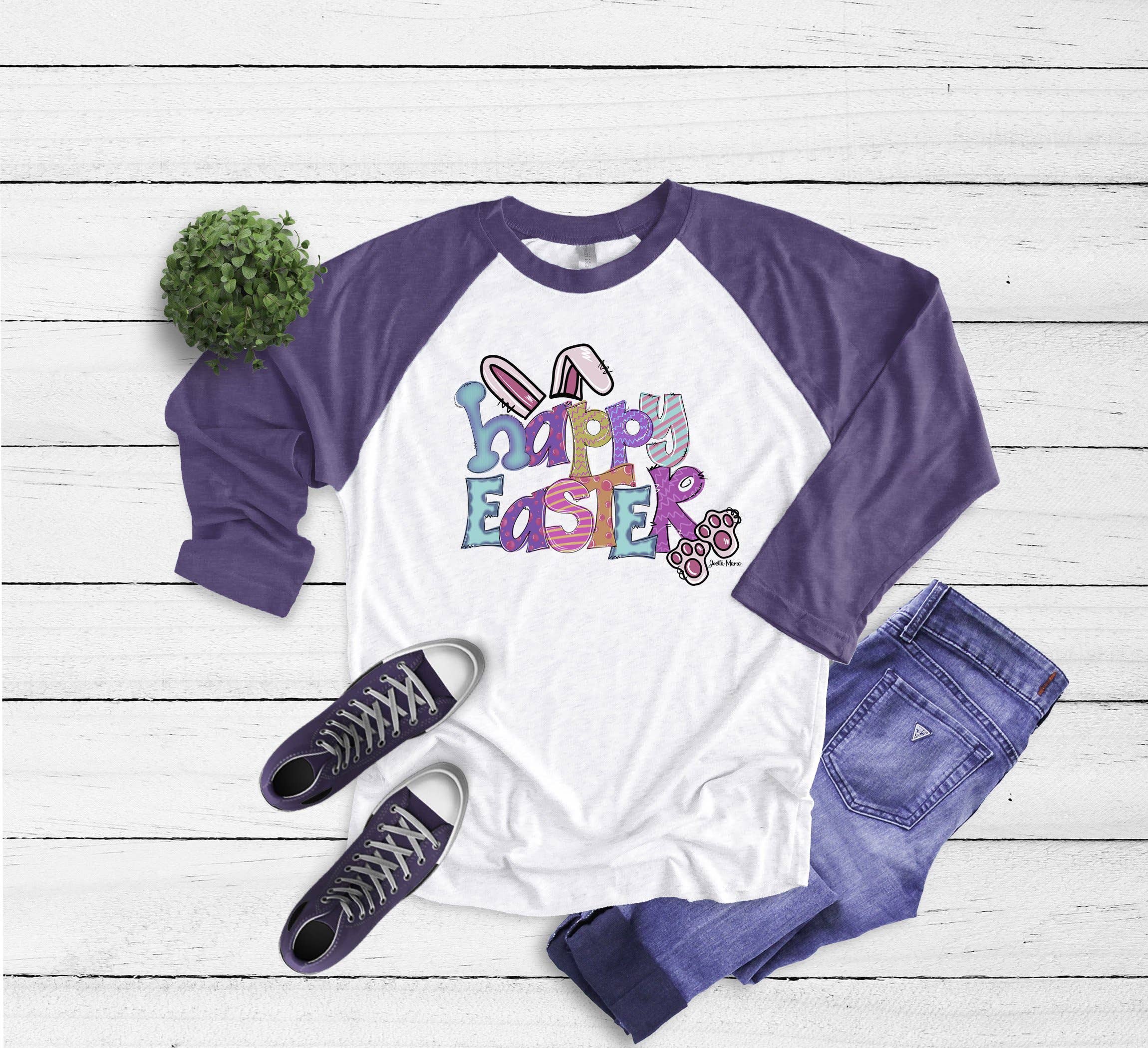 Happy Easter Bunny Purple Raglan - Posh West Boutique