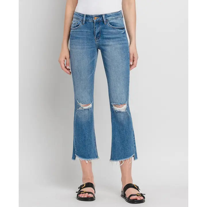 Vervet Mid Rise Raw Step Hem Kick Flare Jeans - Posh West Boutique