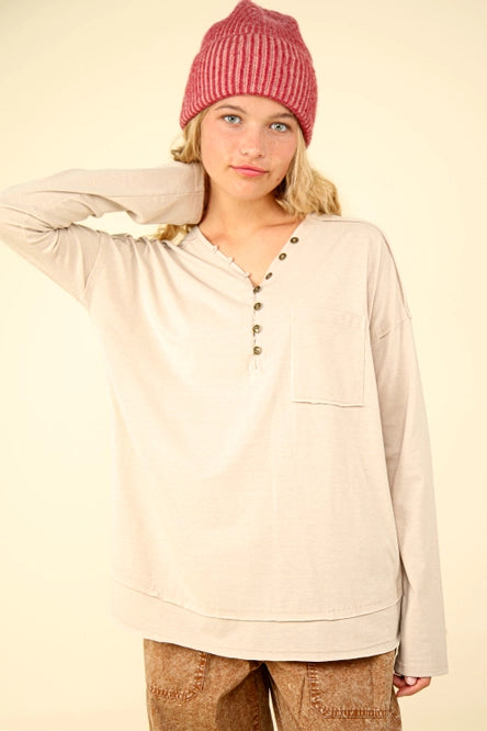 Cream Mineral Washed Cotton Knot Top - Posh West Boutique