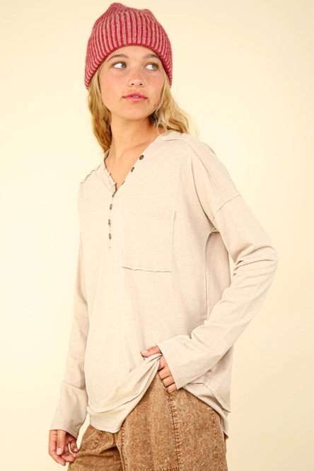 Cream Mineral Washed Cotton Knot Top - Posh West Boutique
