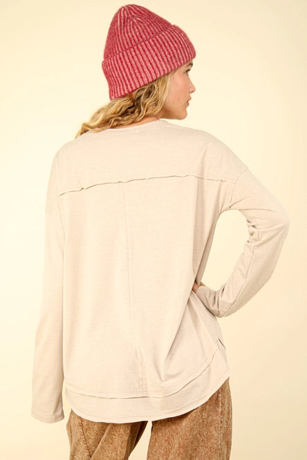 Cream Mineral Washed Cotton Knot Top - Posh West Boutique