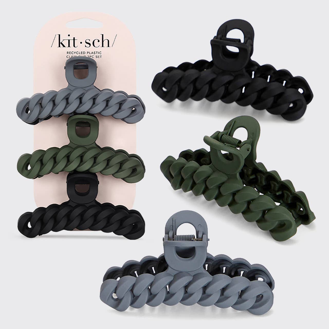 Kitsch Claw Clip 3pc Set - Black/Moss