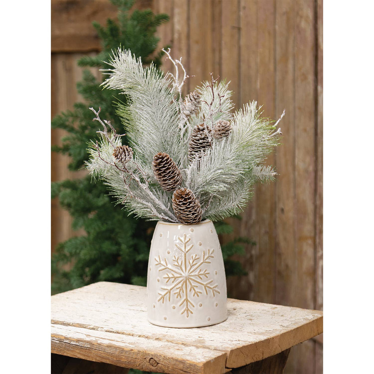 Ceramic Embossed Snowflake Vase - Posh West Boutique