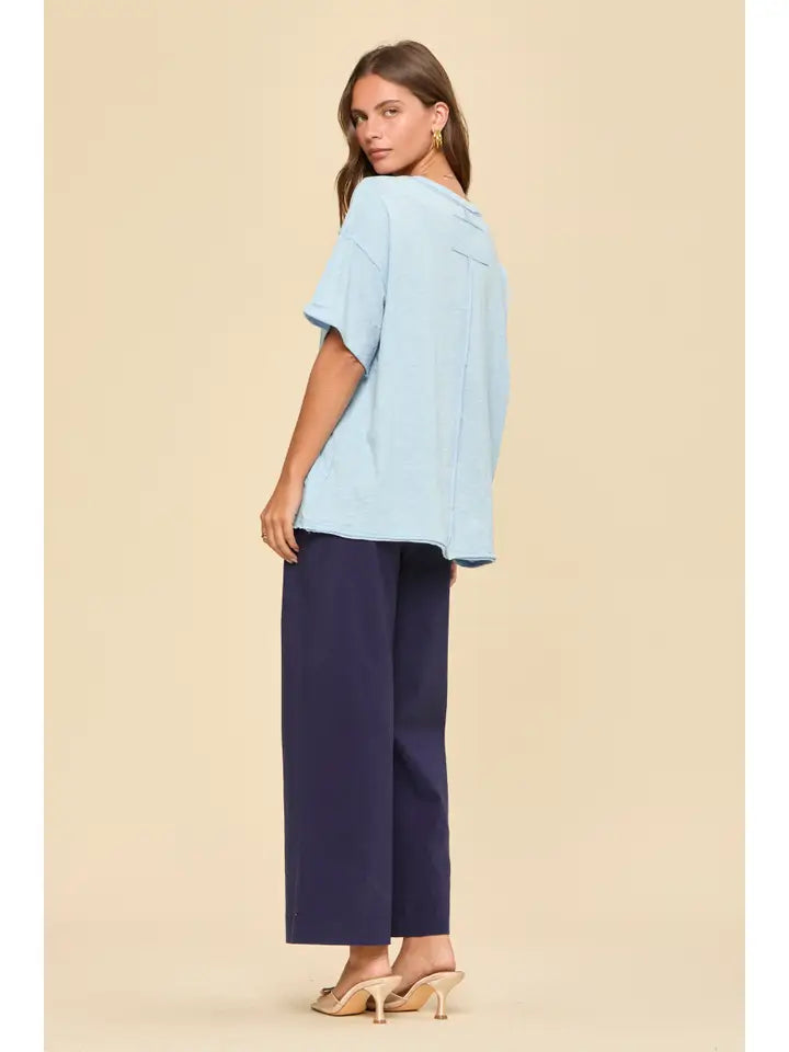 Lt. Blue Short Sleeve Cotton Top - Posh West Boutique