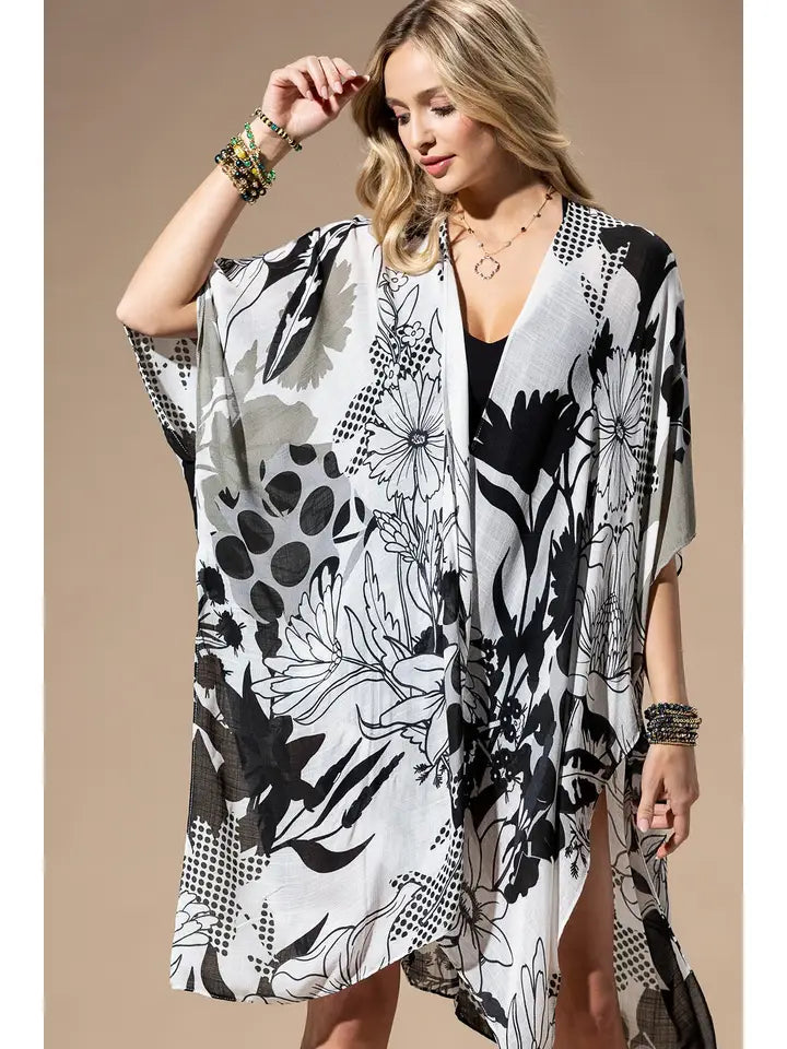 Monochrome Bloom Kimono - Posh West Boutique