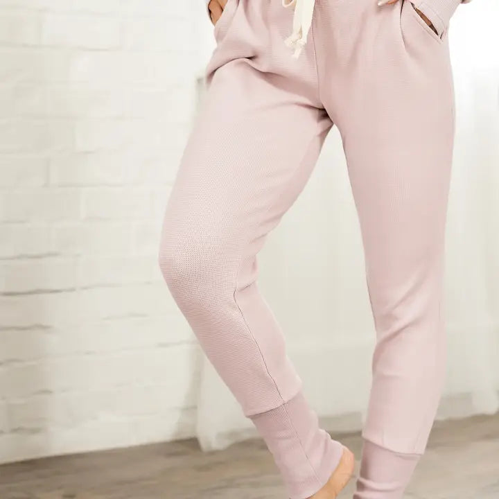 Blush Waffle Knit Joggers - Posh West Boutique