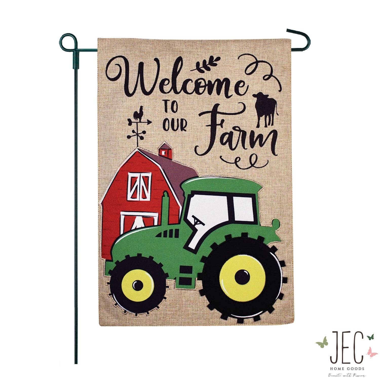 Green Tractor Burlap 2-Sided Garden Flag - Posh West Boutique