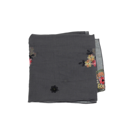 Grey Floral Embroidery Scarf - Posh West Boutique