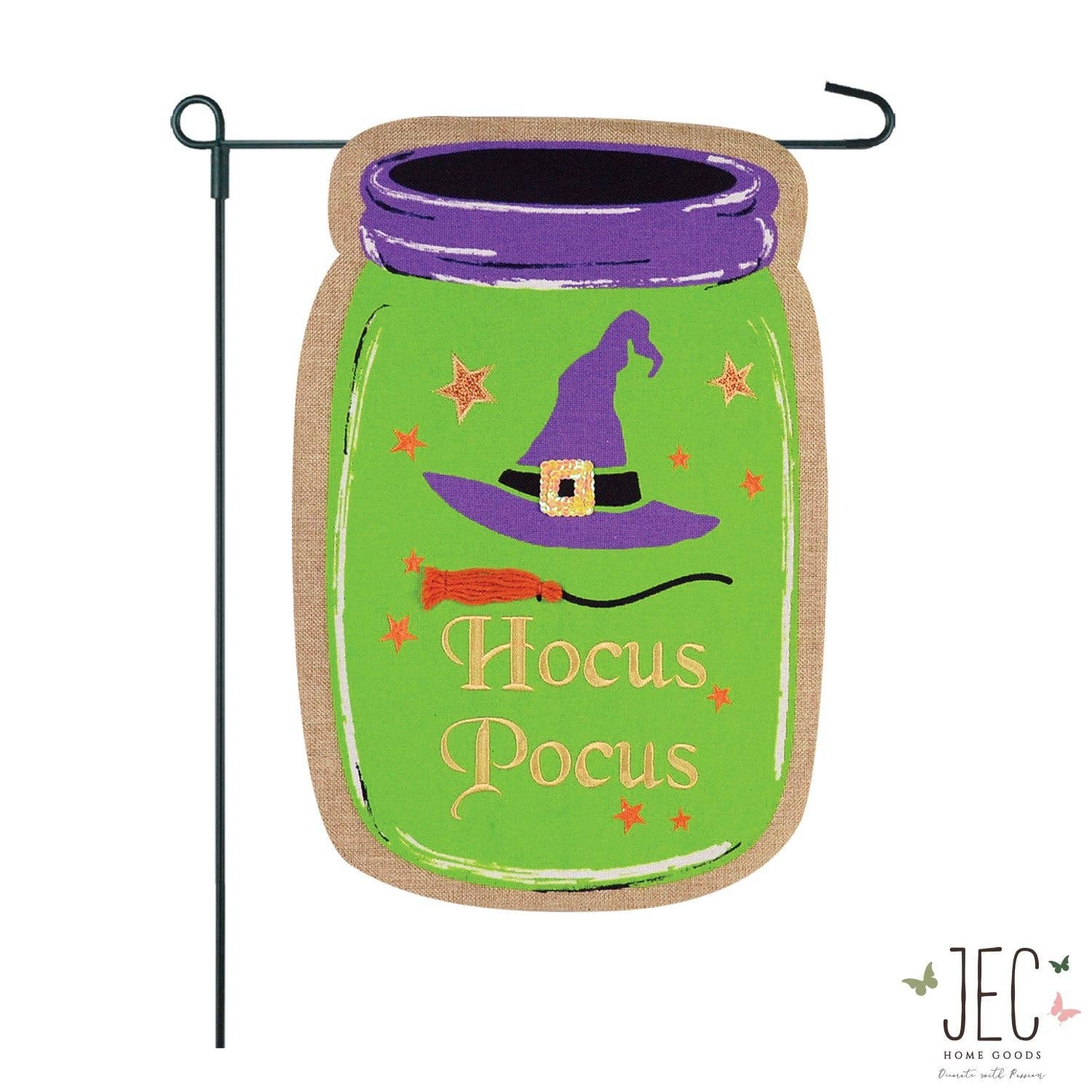 Hocus Pocus Mason Jar Burlap 2-Sided Garden Flag - Posh West Boutique