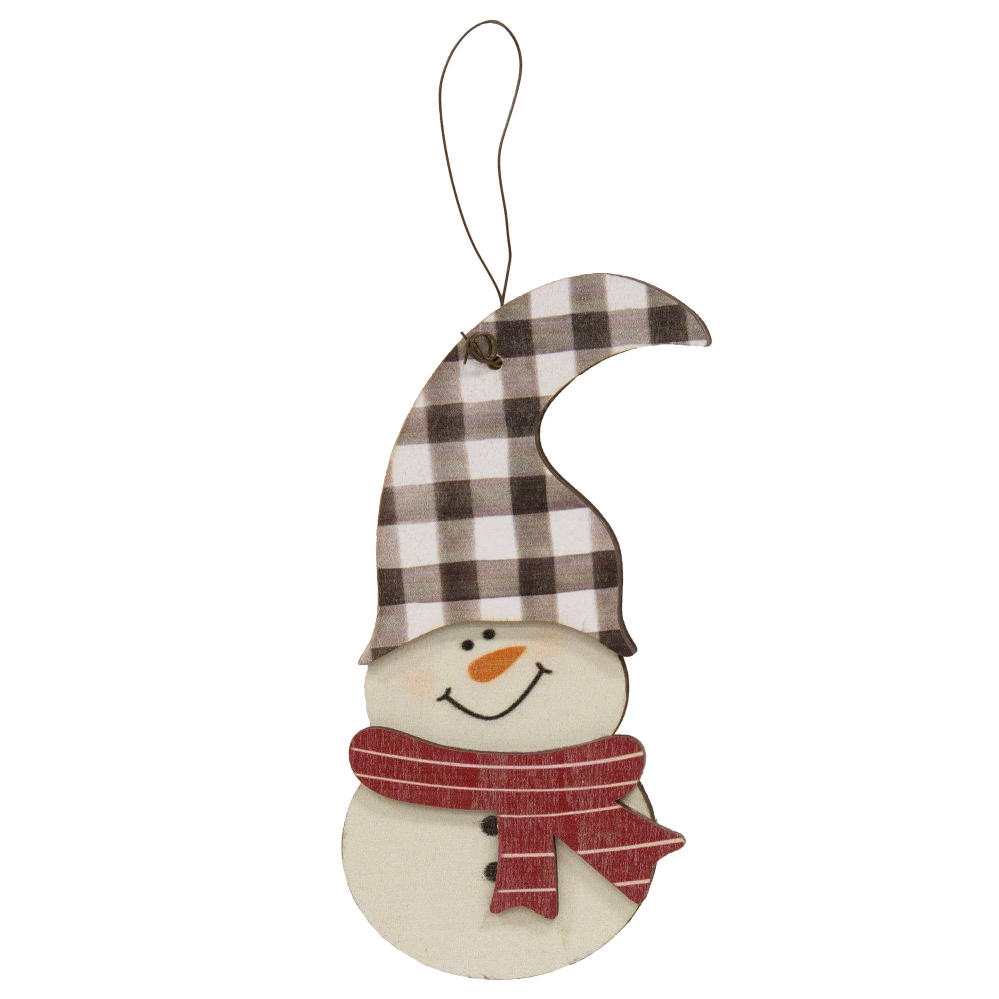 Wooden Buffalo Check Hat Snowman Ornaments, 3 Styles - Posh West Boutique