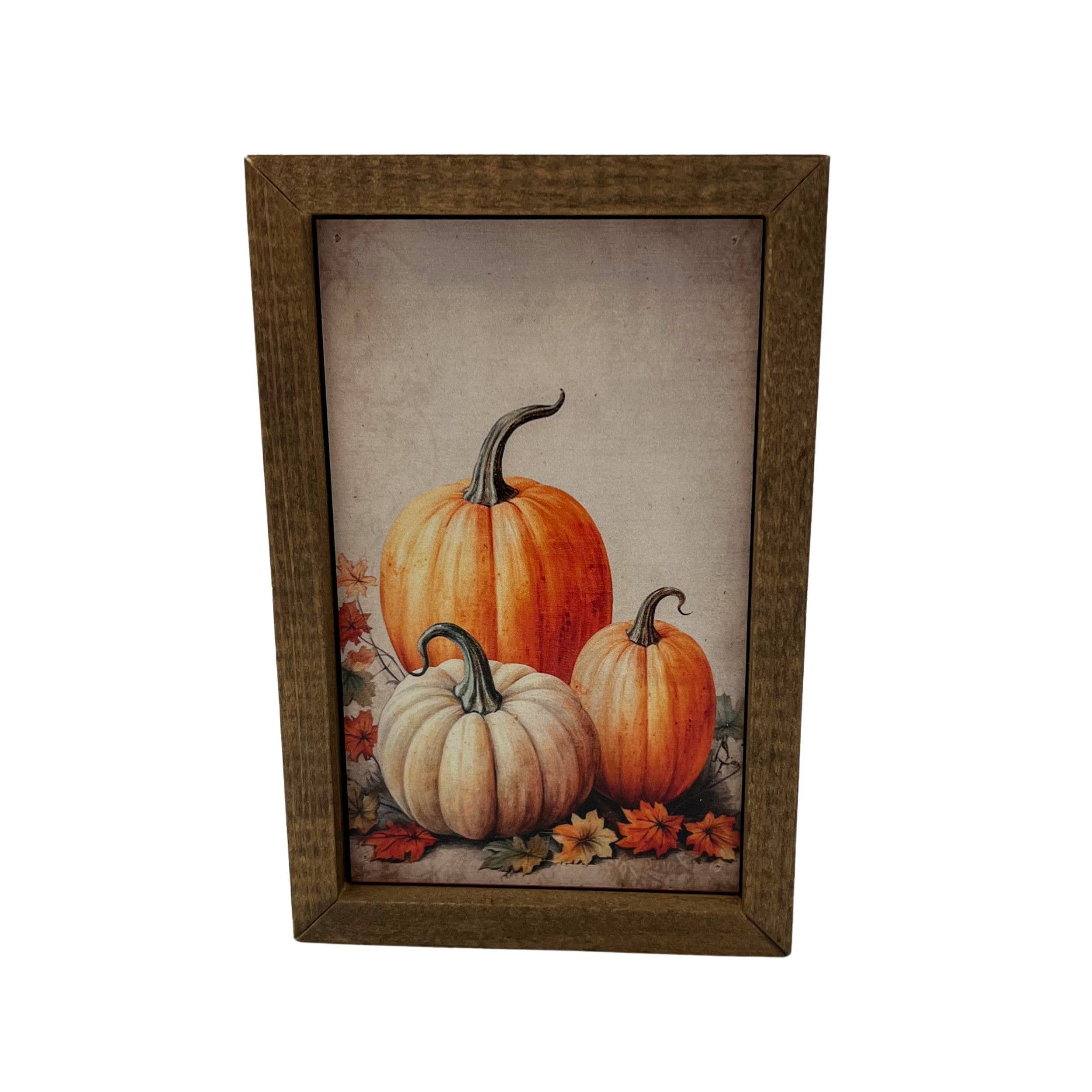 Pumpkin Trio Fall Harvest Framed Wood Sign