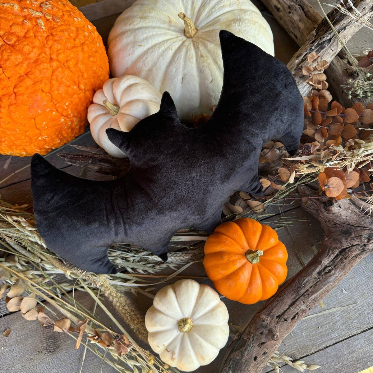 Black Velvet Halloween Bat Pillow