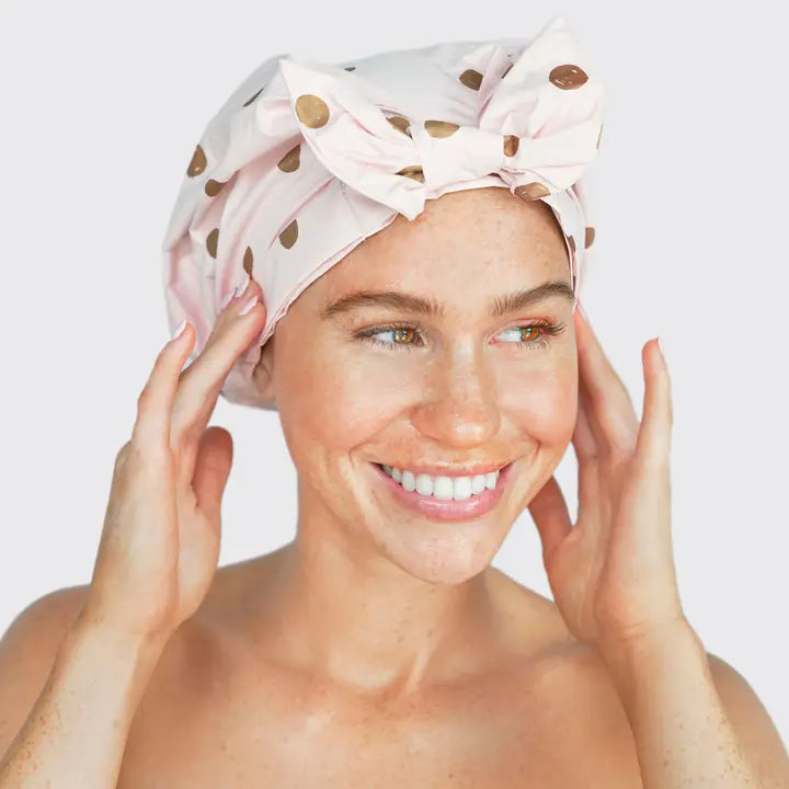 Kitsch Pink and Brown Polka Dot Shower Cap - Posh West Boutique