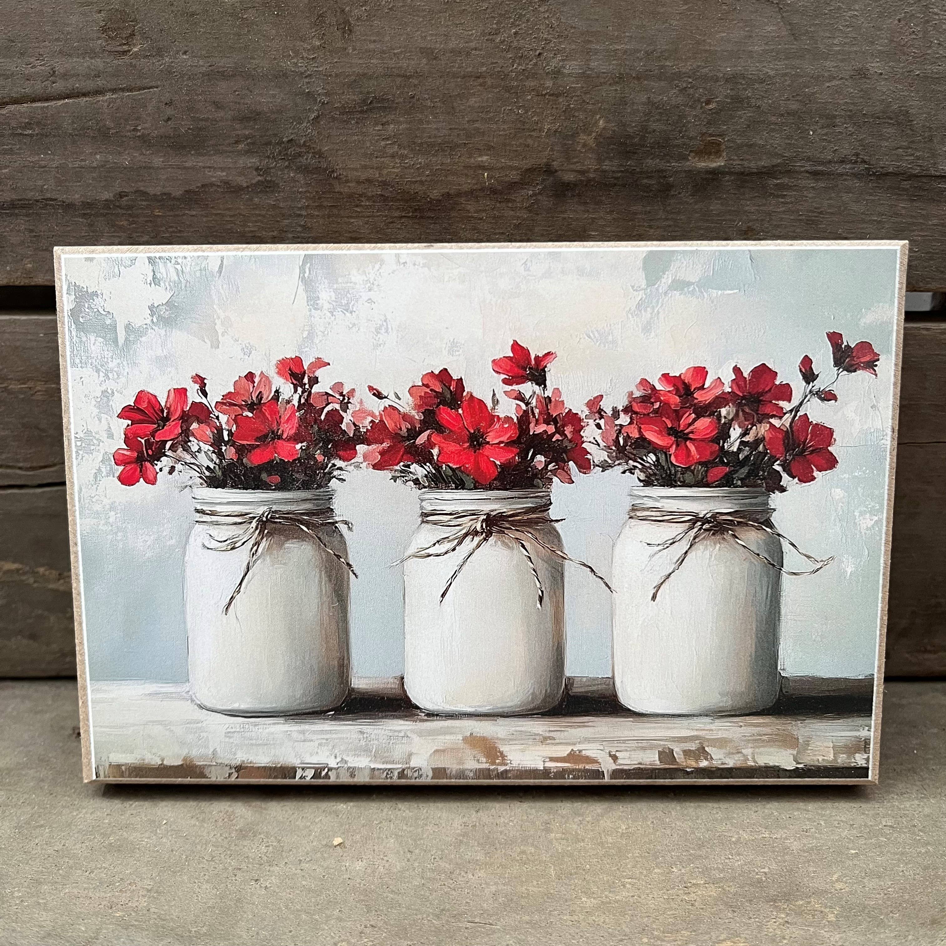 Red Flower Wood Block