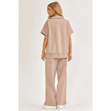 Short Sleeve Quarter Zip + Pants Set - Posh West Boutique