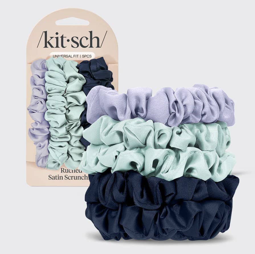 Ruched Satin Scrunchies 5pc Set- Garden Bouquet - Posh West Boutique