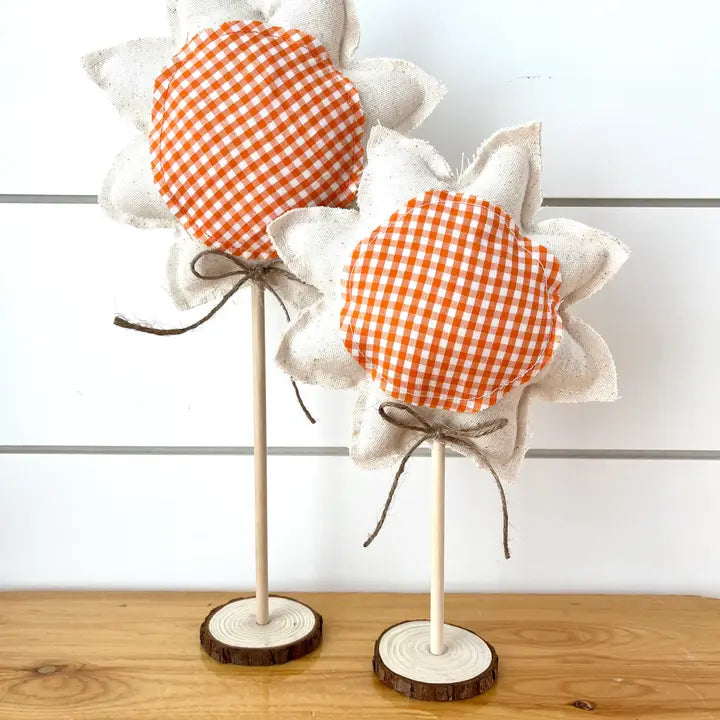 Small Fall Sunflower Orange Gingham