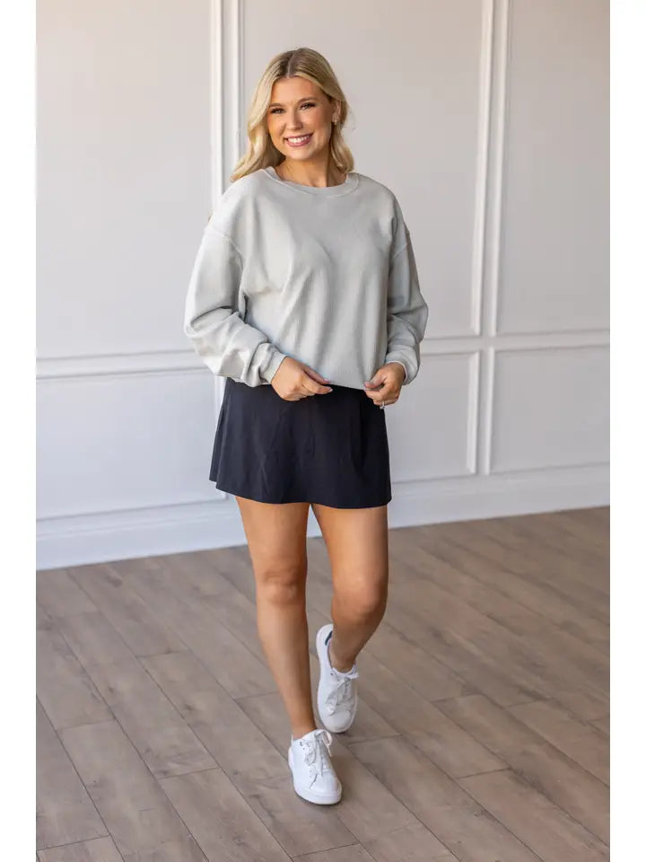 Icy Grey Corded Crew - Posh West Boutique