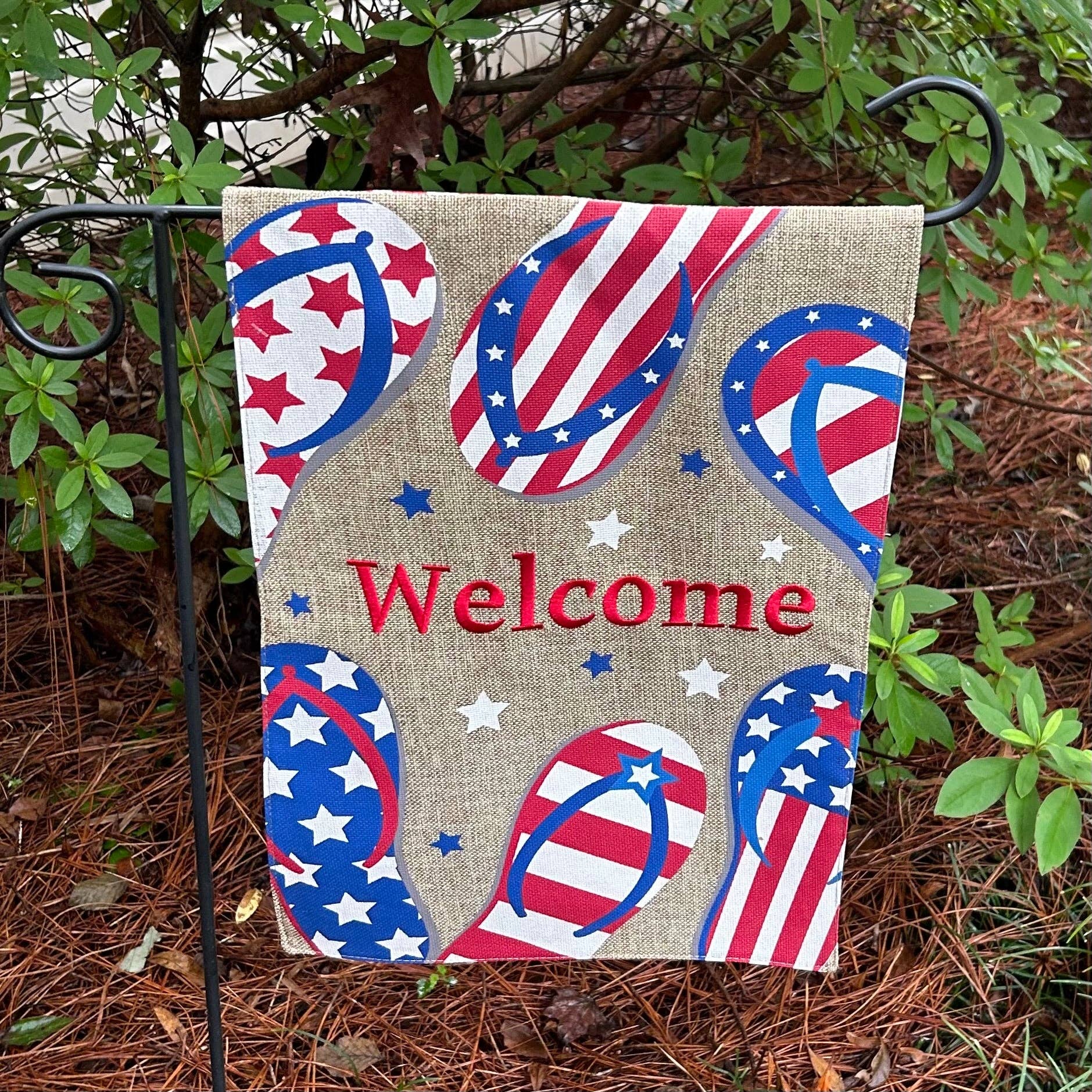 Americana Flip Flop Burlap 2-Sided Garden Flag - Posh West Boutique