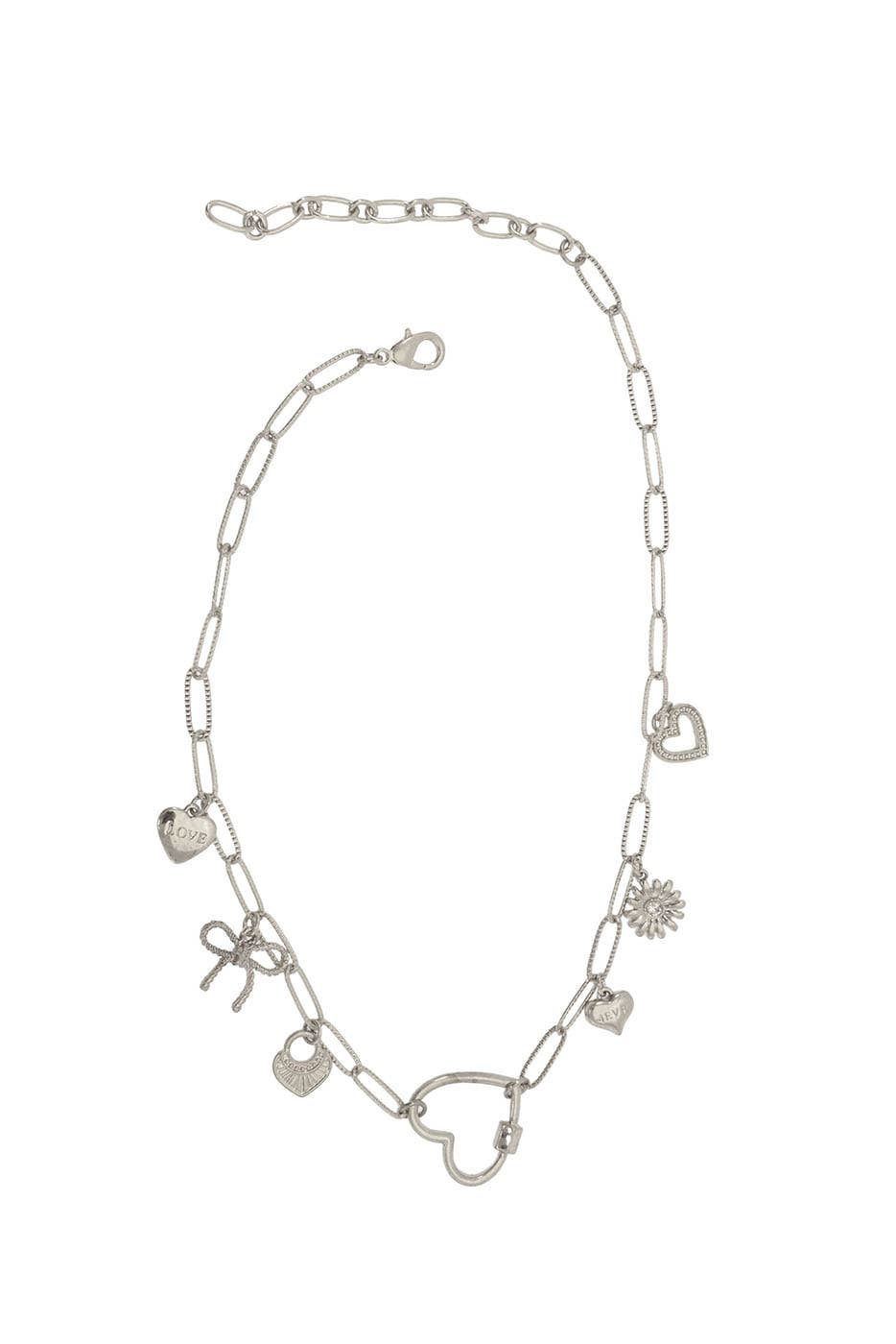 Mixed Hearts Pendants Necklace: 338-319NS Silver - Posh West Boutique