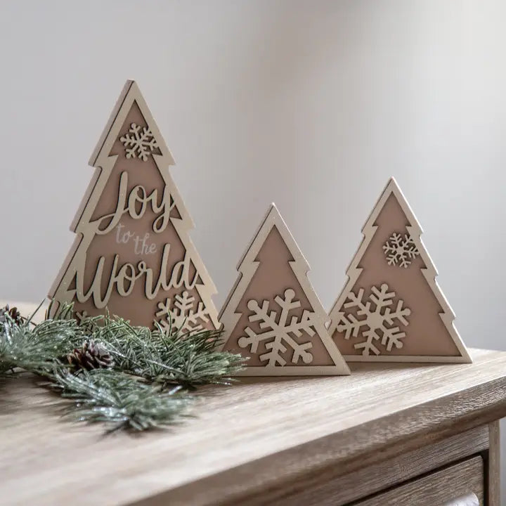 Wooden Joy & Snowflake Christmas Tree Sitters
