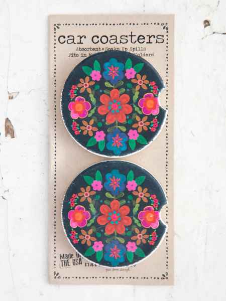 Folk Flower Car Coaster Natural Life - Posh West Boutique