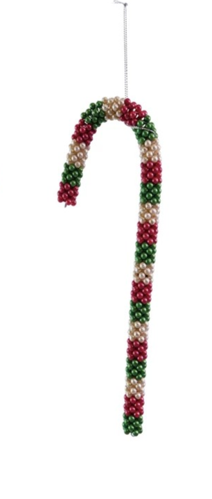 Beaded Candy Cane Ornament with Stripes, 2 Colors - Posh West Boutique