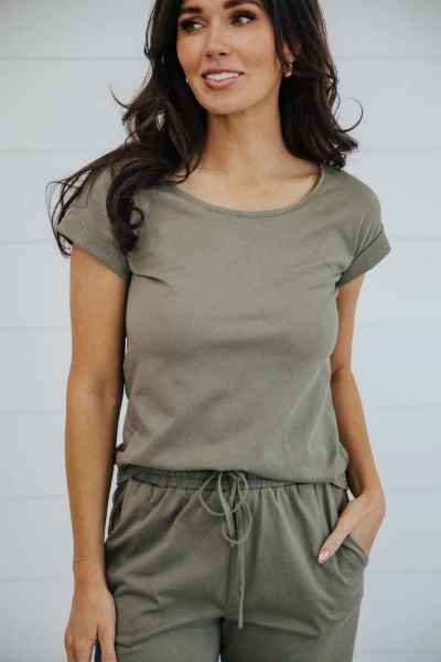 Lounge Cuff Sleeve T in Olive - Posh West Boutique