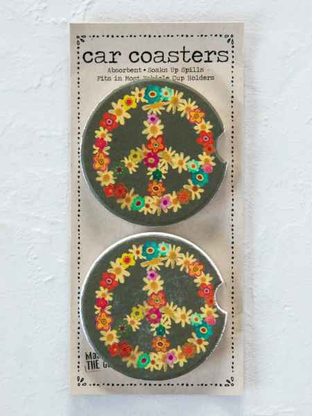 Natural Life Peace Flowers Car Coasters - Posh West Boutique