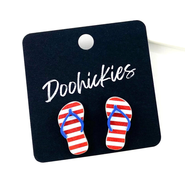 Red White and Blue Striped Flip Flop Earrings - Posh West Boutique