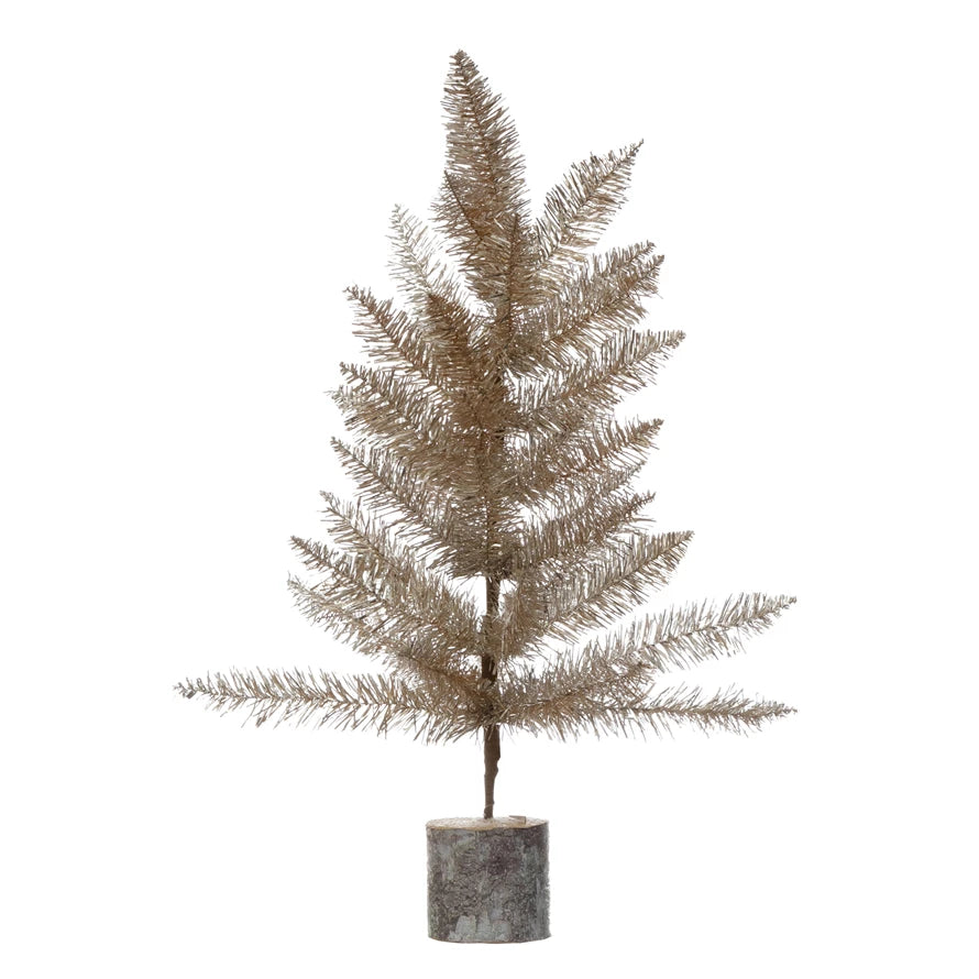 Large Tinsel Tree with Wood slice Base - Posh West Boutique