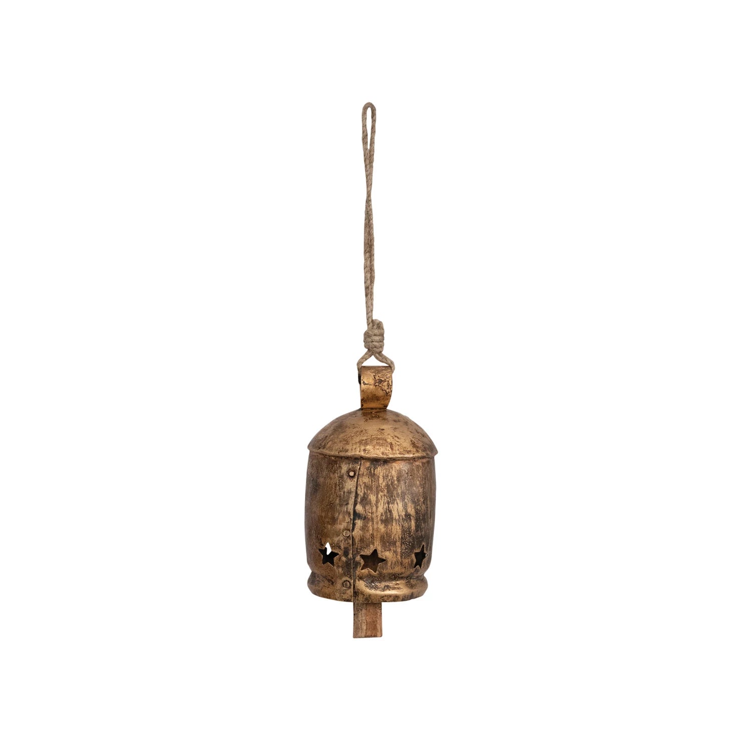 Small Antique Gold Metal Bell on Jute Rope - Posh West Boutique