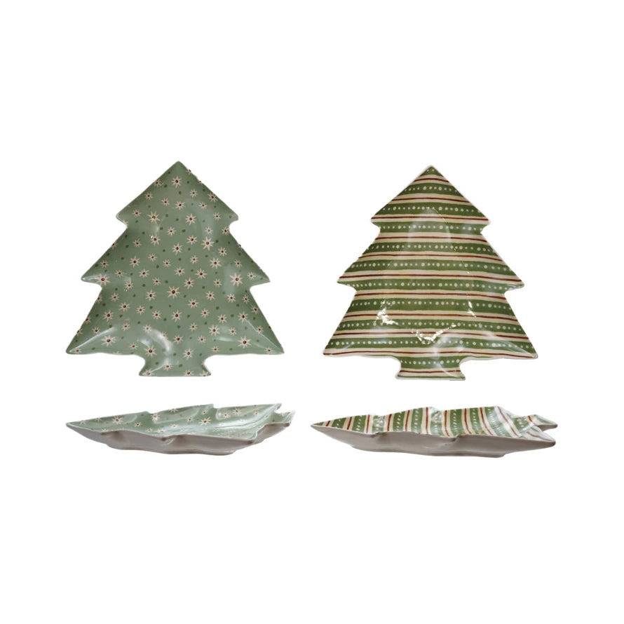 Tree Shaped Plate with Holiday Pattern, 2 Styles - Posh West Boutique